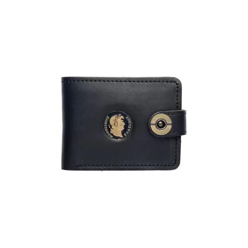 Portfel skórzany czarny z monogramem i metalowym zamknięciem