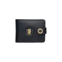 Portfel skórzany czarny z monogramem i metalowym zamknięciem