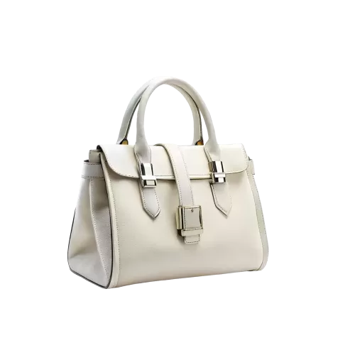 Kremowa elegancka torebka damska ze złotymi detalami