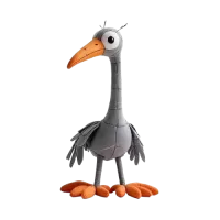 Pluszowa zabawka żuraw z szarym ciałem i pomarańczowymi nogami
