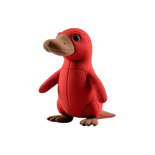 Pluszowy dziobak w kolorze czerwonym z brązowym dziobem i łapkami