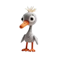 Pluszowa czapla w kolorze szarym z pomarańczowym dziobem i długimi nogami