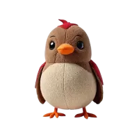 Pluszowy kogut w kolorze brązowym z czerwonym grzebieniem i pomarańczowymi łapkami