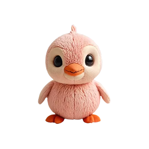 Pluszowe pisklę w kolorze różowym z pomarańczowym dziobem i łapkami