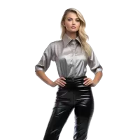 Silver Shine - Elegant Satin Women's Blouse